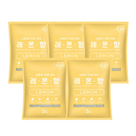 고양이 천연 벤토나이트 모래 레몬향 5L 5P 화장실